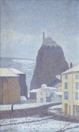Saint-Michel d'Aiguilhe (Haute-Loire) onder de sneeuw