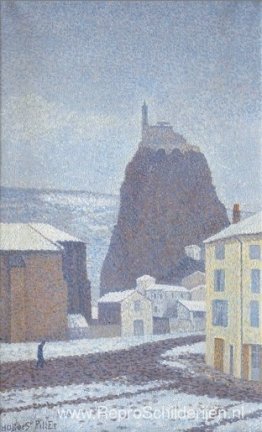 Saint-Michel d'Aiguilhe (Haute-Loire) onder de sneeuw