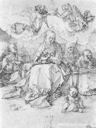 Heilige Familie, gekroond door twee engelen