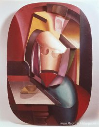 In het café (vrouw met beker)