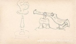 Schets van lamp en tsaar-kanon voor de opera van Rimski-Korsakov