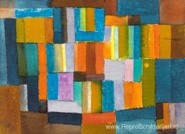 Compositie in oranje en blauwgroen