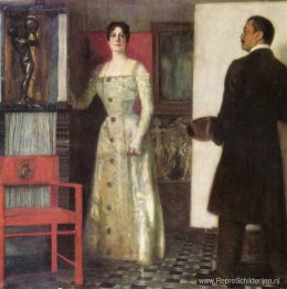 Zelfportret van de schilder en zijn vrouw in het atelier