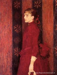 Portret van een jong meisje in het rood