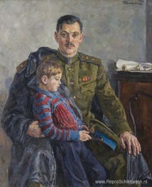 Portret van Sergej Vladimirovitsj Mikhalkov met zijn zoon