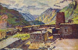 Georgië. Kazbek. Uitzicht op de kloof Darial