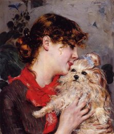 De actrice Rejane en haar hond