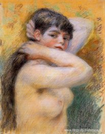 Jonge vrouw bij haar toilet