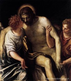 Dode Christus, ondersteund door twee engelen