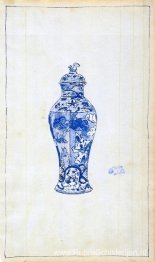 Blauw en wit overdekte urn
