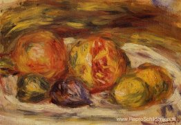 Stillevengranaatappel, vijgen en appels