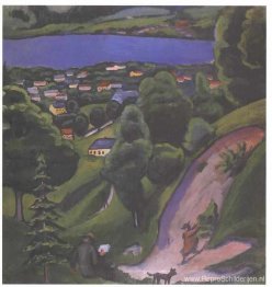 Landschap aan de Teggernsee met een lezende man