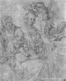 Maria en Kind, gekroond door een engel en St. Anna