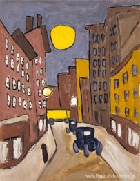Straatbeeld van Harlem met volle maan