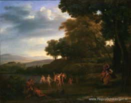 Landschap met dansende saters en nimfen
