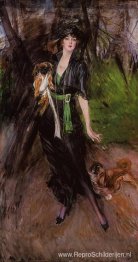 Portret van een dame Lina Bilitis met twee pekinees
