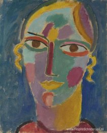 Mystiek hoofd: vrouwenhoofd op een blauwe achtergrond