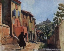 Collioure. Straat met de palm