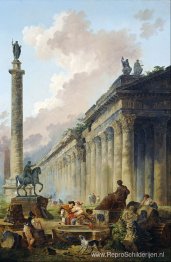 Denkbeeldig gezicht op Rome met ruiterstandbeeld van Marcus Aure