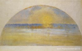 Zonsondergang met mist, Eragny Zonsondergang met mist, Eragny