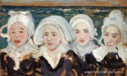 Vier Bretonse vrouwen aan de kust Vier Bretonse vrouwen aan de kust