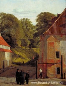 Een zicht op het plein in het Kastel, kijkend naar de wallen Een zicht op het plein in het Kastel, kijkend naar de wallen
