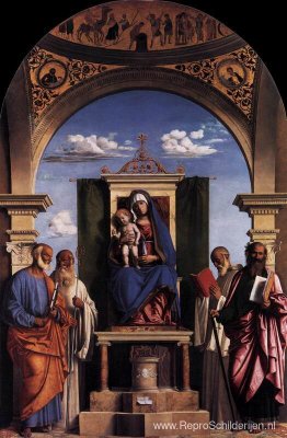 Madonna en Kind op de troon met heiligen Madonna en Kind op de troon met heiligen