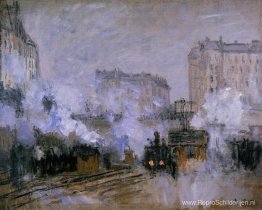 Station Saint-Lazare, aankomst van een trein Station Saint-Lazare, aankomst van een trein