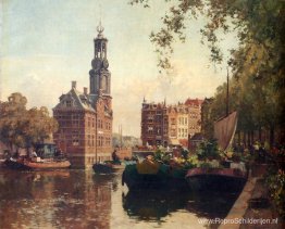 De Bloemenmarkt aan de Singel, Amsterdam, met daarachter de Munt De Bloemenmarkt aan de Singel, Amsterdam, met daarachter de Munt