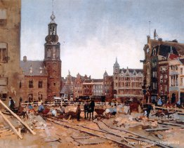 Werk in uitvoering op het Muntplein in Amsterdam Werk in uitvoering op het Muntplein in Amsterdam