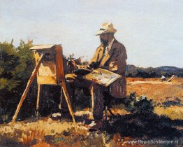 Schilder Jan Bakker aan het werk Schilder Jan Bakker aan het werk