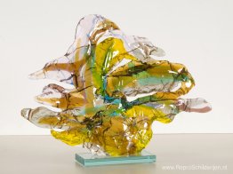 Een koppel ganzen - kleurrijk beeld - abstracte glaskunst in fus Een koppel ganzen - kleurrijk beeld - abstracte glaskunst in fus