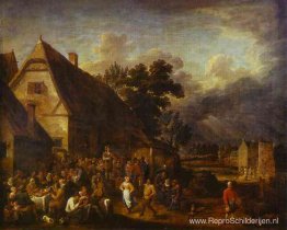 Geweldig Dorpsfeest met een Dansend Paar Geweldig Dorpsfeest met een Dansend Paar