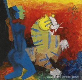 Zonder titel (Blauwe figuur en tijger) Zonder titel (Blauwe figuur en tijger)