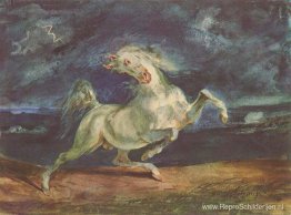 Paard bang door een storm Paard bang door een storm