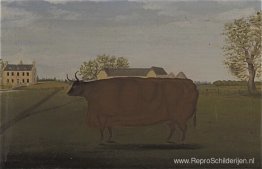 Schilderij van een prijskoe in een veld Schilderij van een prijskoe in een veld