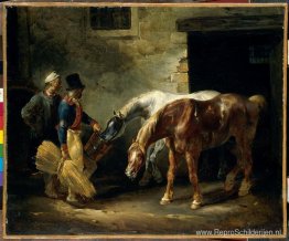 Twee postpaarden op stal Twee postpaarden op stal