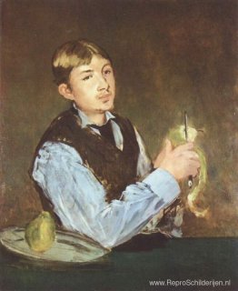 Een jonge man die een peer schilt (Portret van Leon Leenhoff) Een jonge man die een peer schilt (Portret van Leon Leenhoff)