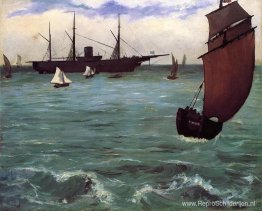 Vissersboot die voor de wind binnenkomt (De Kearsarge in Boulogn Vissersboot die voor de wind binnenkomt (De Kearsarge in Boulogn