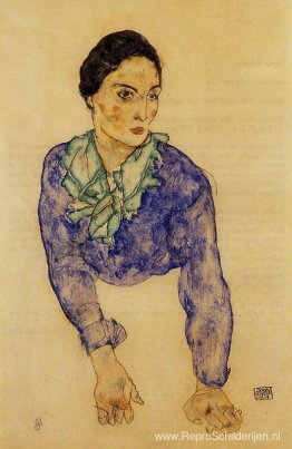 Portret van een vrouw met blauwe en groene sjaal Portret van een vrouw met blauwe en groene sjaal