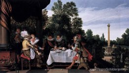 Vrolijk gezelschapsbanket op een terras Vrolijk gezelschapsbanket op een terras