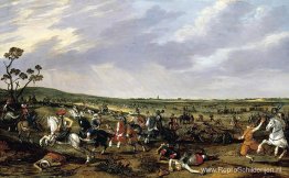 Gevechtsscène in een open landschap Gevechtsscène in een open landschap