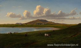 Koort Koort-nong hoeve, vlakbij Camperdown, Victoria, met Mount Koort Koort-nong hoeve, vlakbij Camperdown, Victoria, met Mount