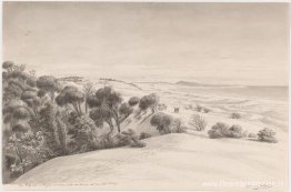 Cape Bridgewater en de grote, oprukkende witte zandhommocs ten o Cape Bridgewater en de grote, oprukkende witte zandhommocs ten o