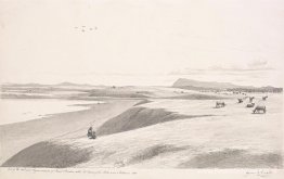 Een deel van de zoutwaterlagune en uitzicht op Mount Macedon met Een deel van de zoutwaterlagune en uitzicht op Mount Macedon met