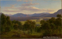 Lente in de vallei van de Mitta Mitta met de Bogong Ranges in de Lente in de vallei van de Mitta Mitta met de Bogong Ranges in de