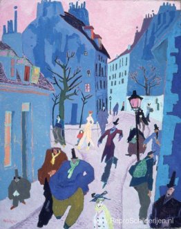 In een dorp in de buurt van Parijs (straat in Parijs, roze lucht In een dorp in de buurt van Parijs (straat in Parijs, roze lucht