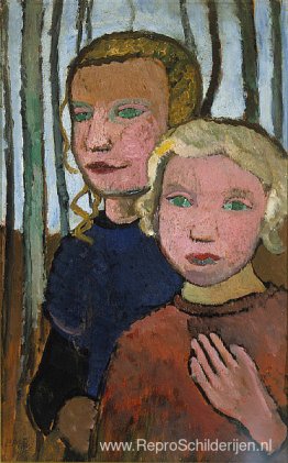 Twee meisjes voor berkenbomen Twee meisjes voor berkenbomen