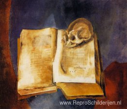 Een schedel op het open boek Een schedel op het open boek