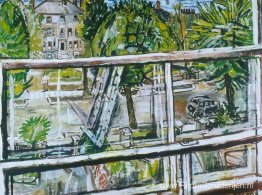 Doek weerspiegeld in een raam Doek weerspiegeld in een raam